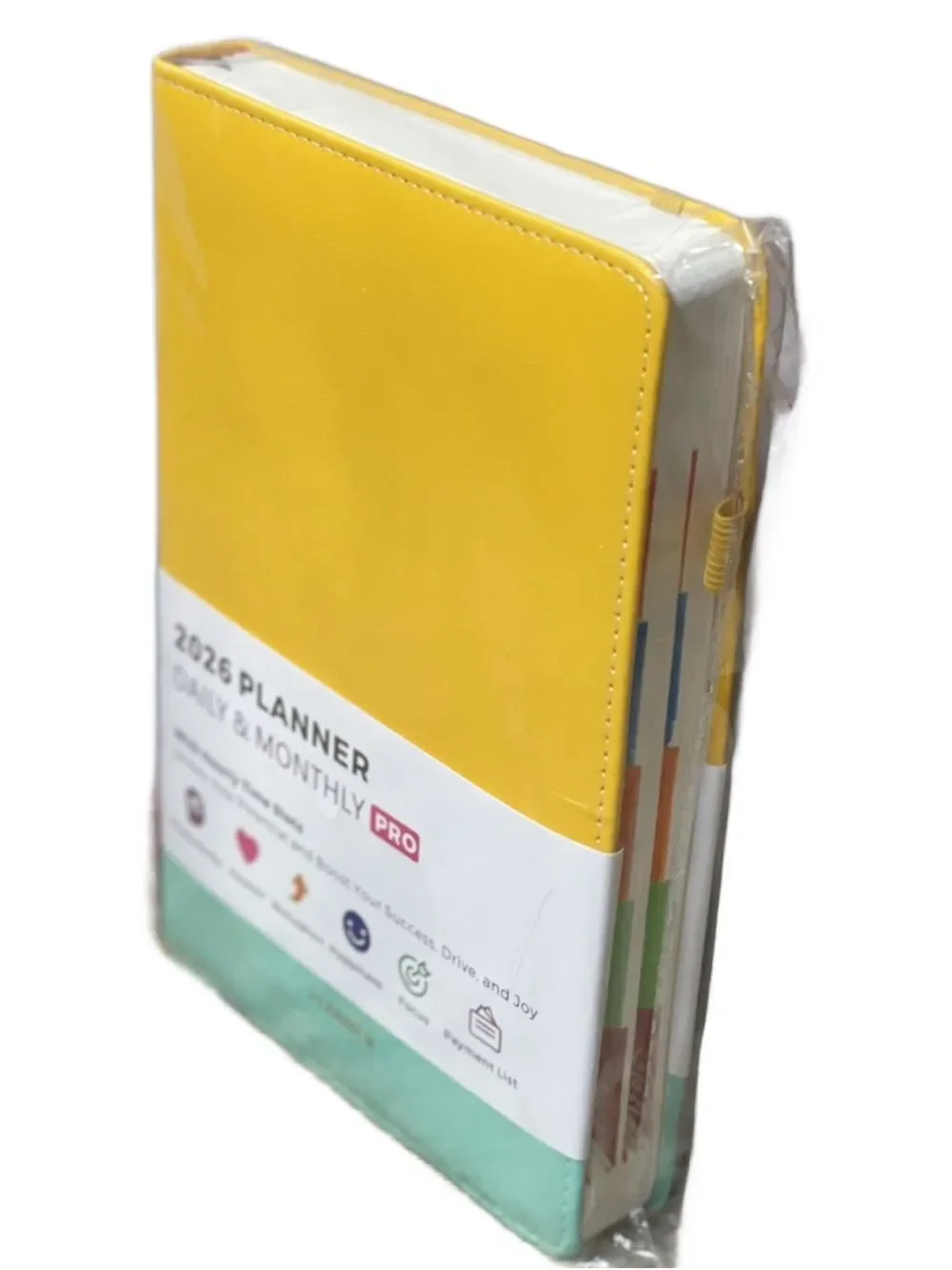Plannity 2026 Daily & Monthly Pro Planner - Yellow and Teal Faux Leather Binder